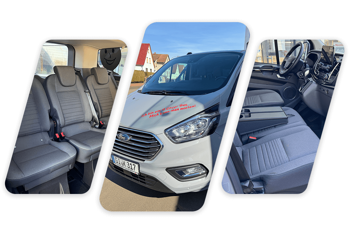 drei Einzelbilder von einem Ford Tourneo Custom