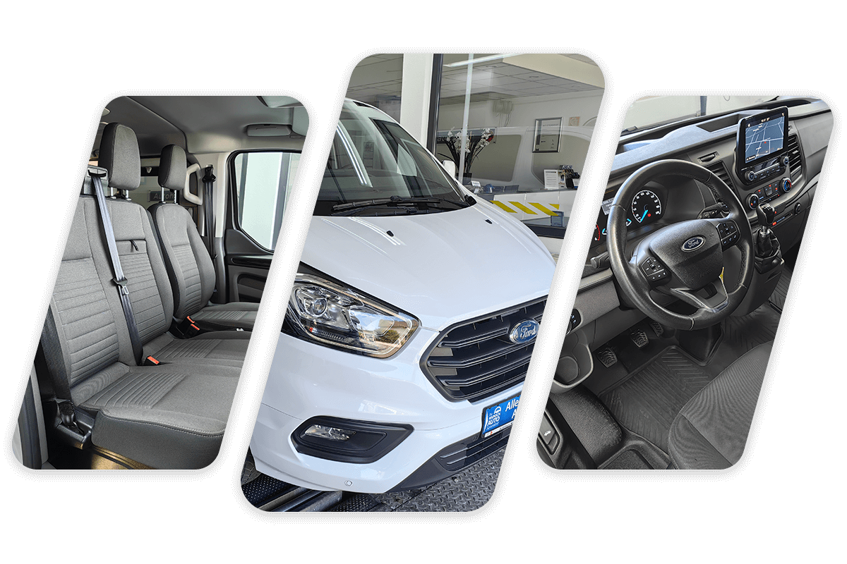 drei Einzelbilder von einem Ford Transit Custom