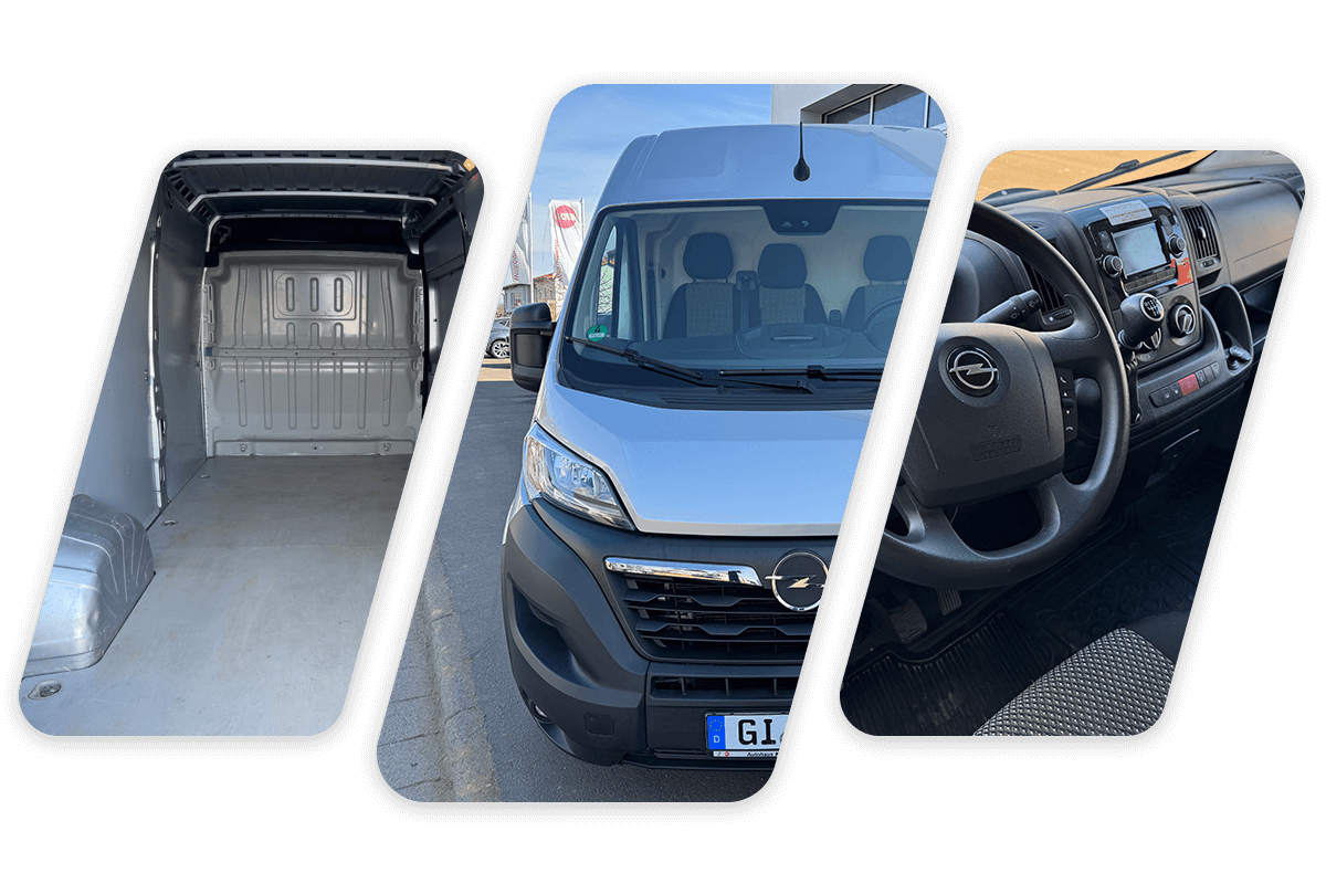 drei Einzelbilder von einem Opel Movano